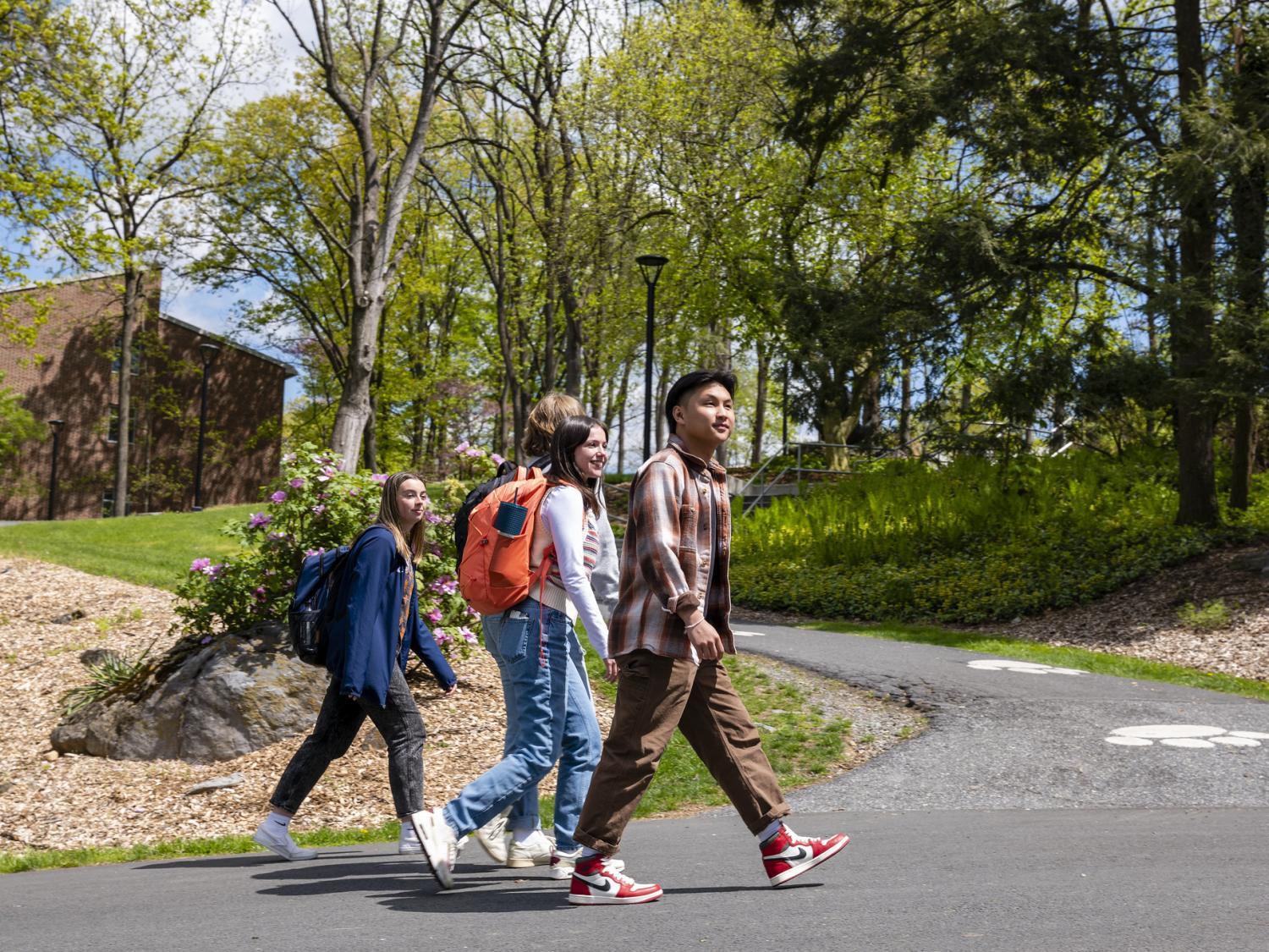 Students walking up a concrete path
