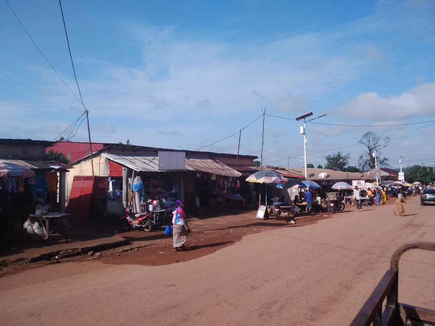 A view of the street near the market in Forecariah, Guinea