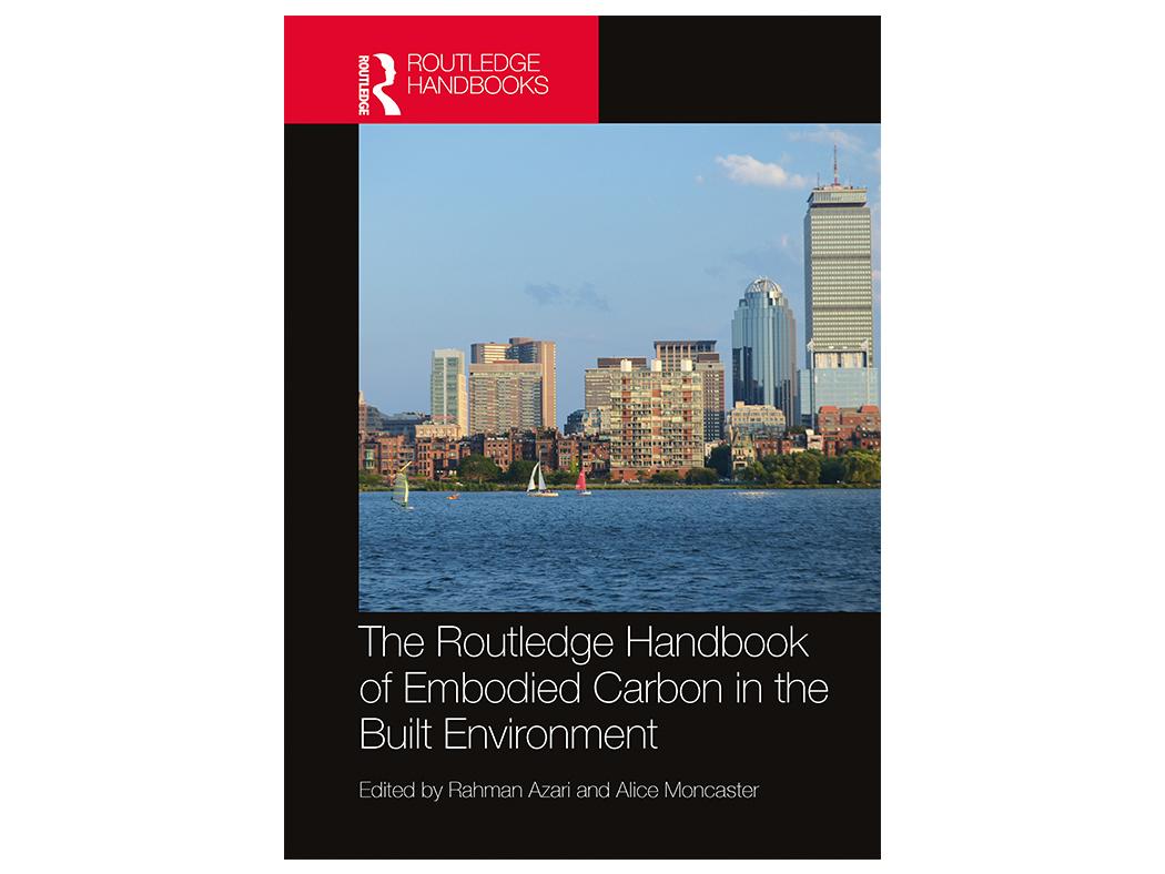 The cover of the book "The Routledge Handbook of Embodied Carbon in the Built Environment."