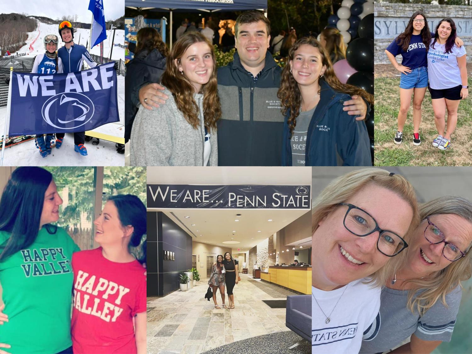 A collage showing six photos of Penn State siblings