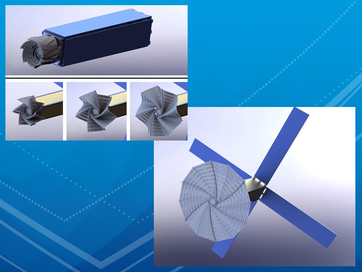 An image that depicts a large blue X with a fan-like attachment.