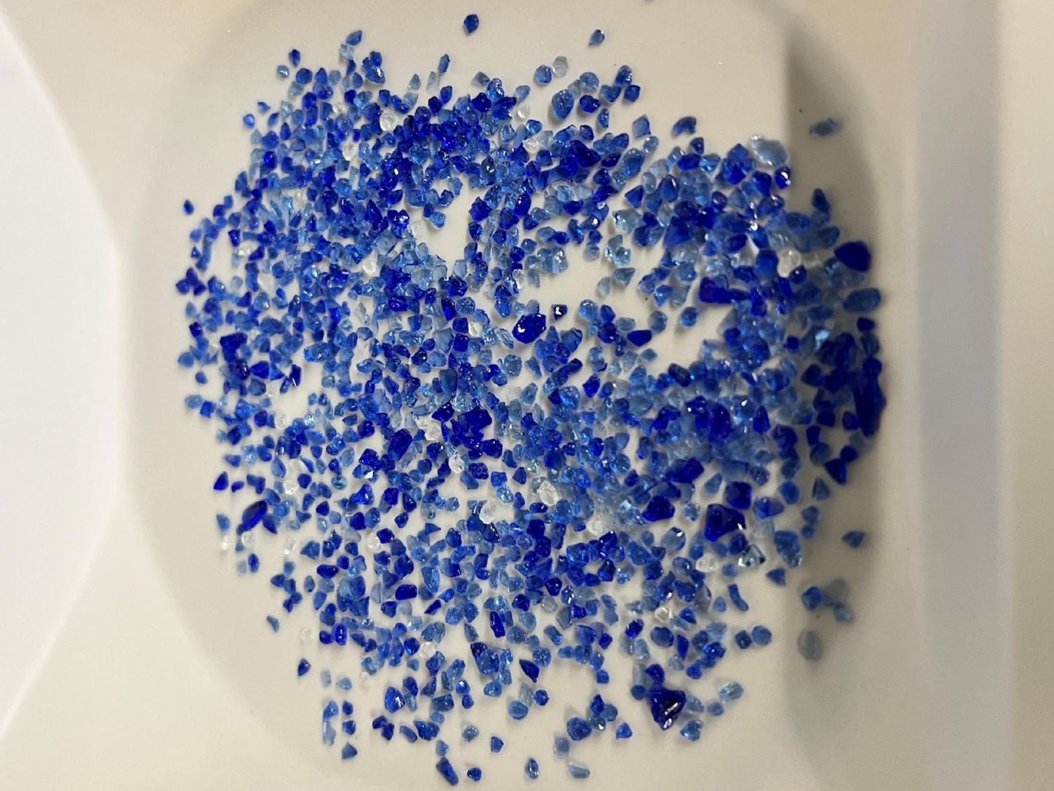 Small pieces of crushed blue bottle glass 