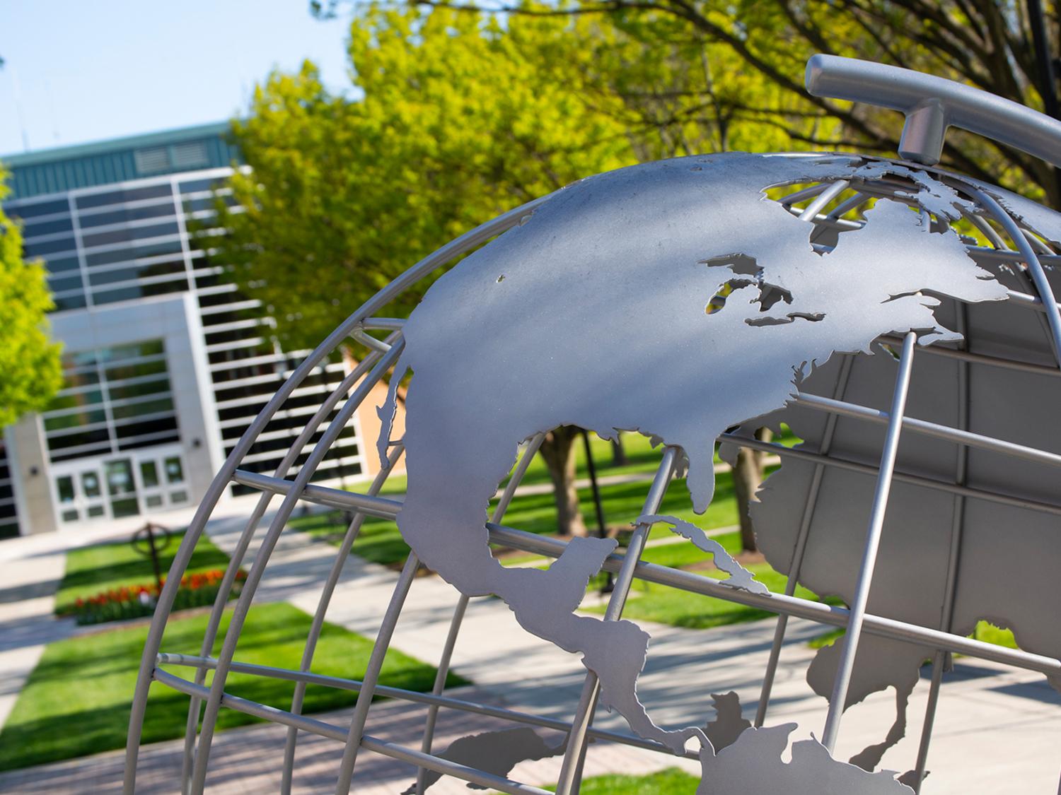 Penn State Harrisburg globe fountain