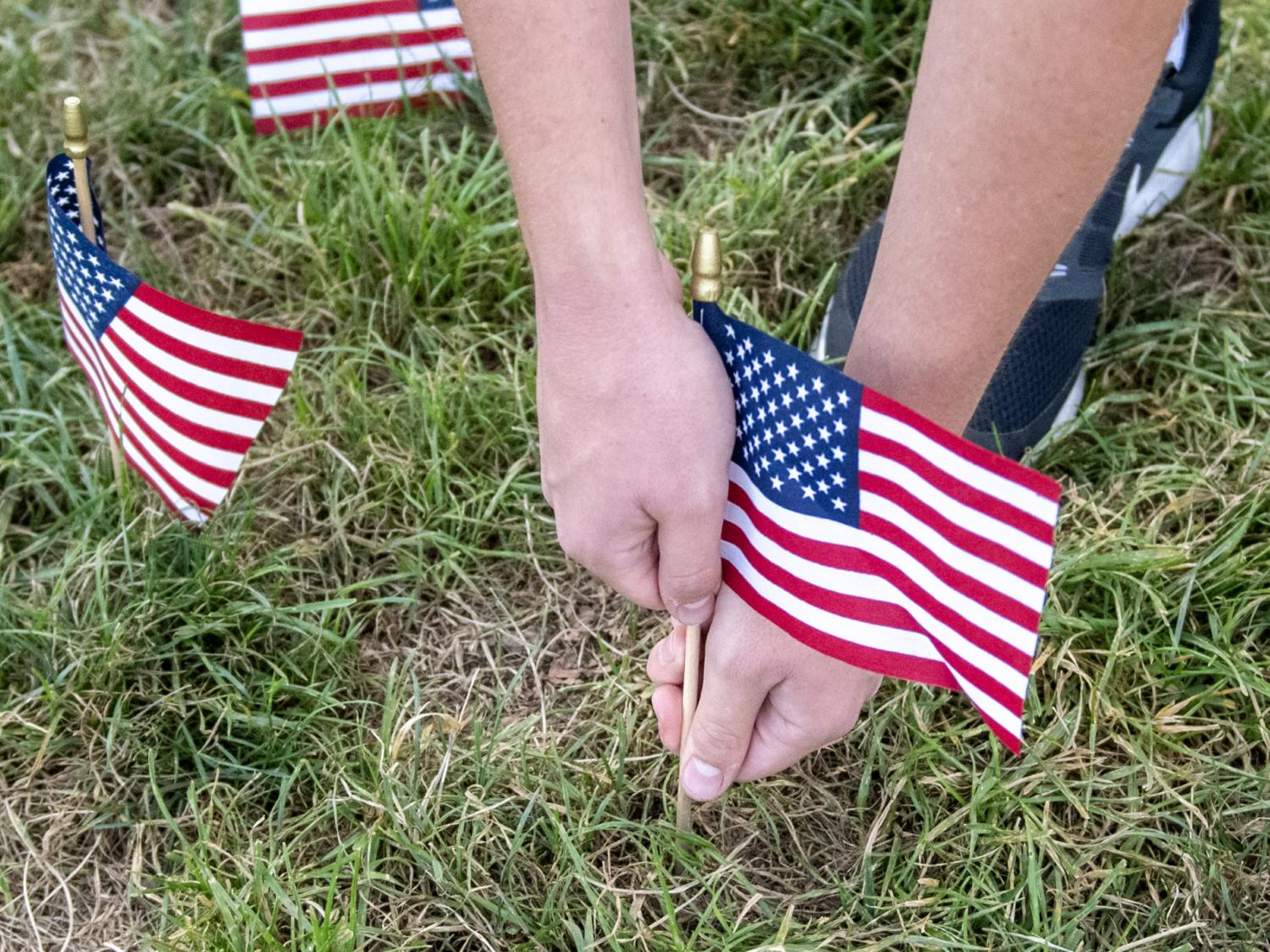placing flags in Old Main lawn