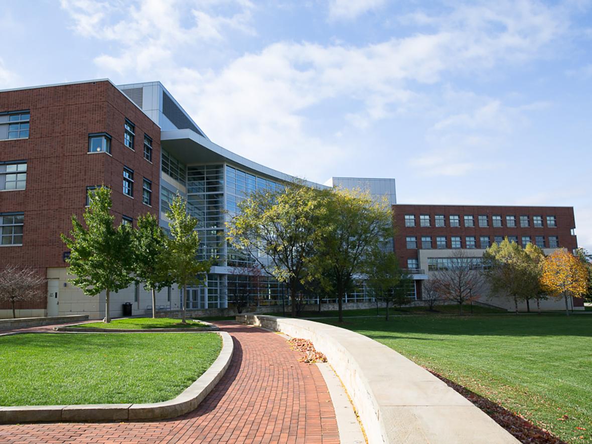 A photo of the Business Building from the perspective of the Forestry Building