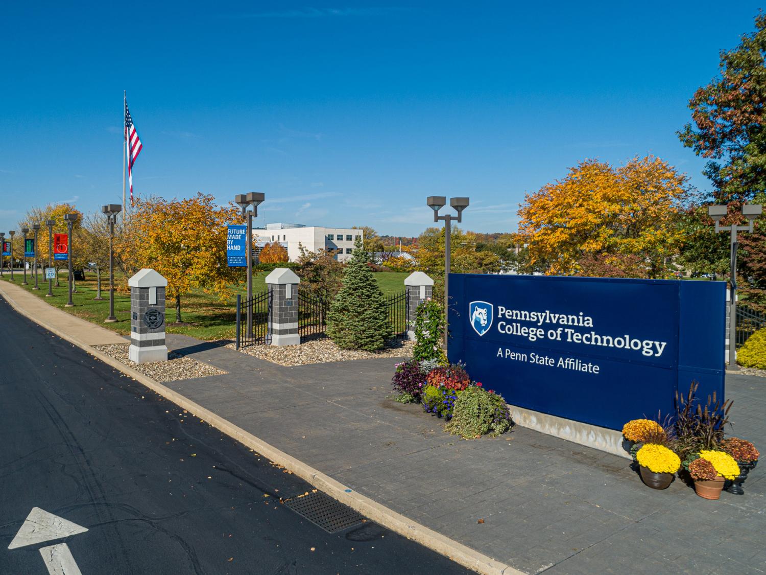 Penn College's sign at the entrance to campus