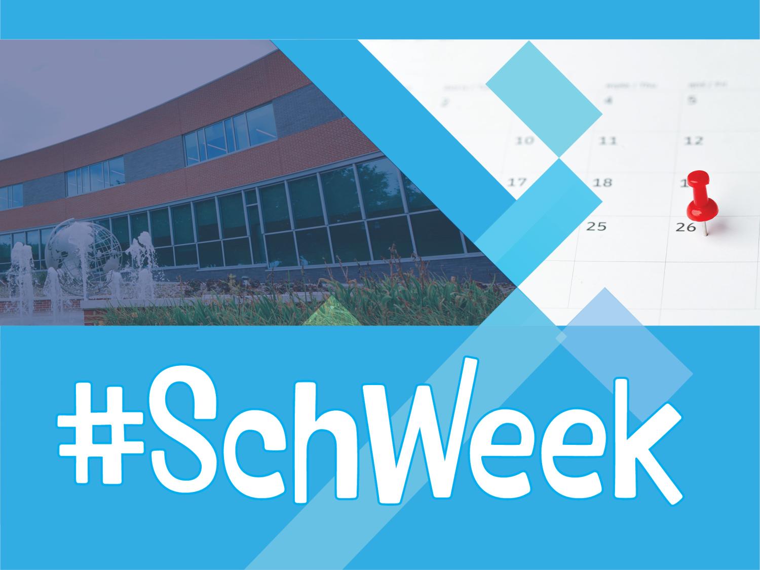 Graphic showing the Student Enrichment Center, a calendar image, and the word #Schweek