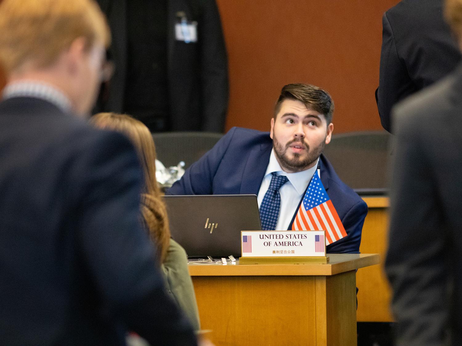 SIA student Zachary Morrill served as the head delegate for the United States at the crisis simulation exercise.