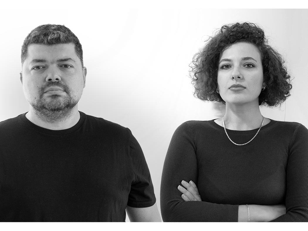 Black and white headshots of Coner Bilgin and Begüm Yılmaz Bilgin