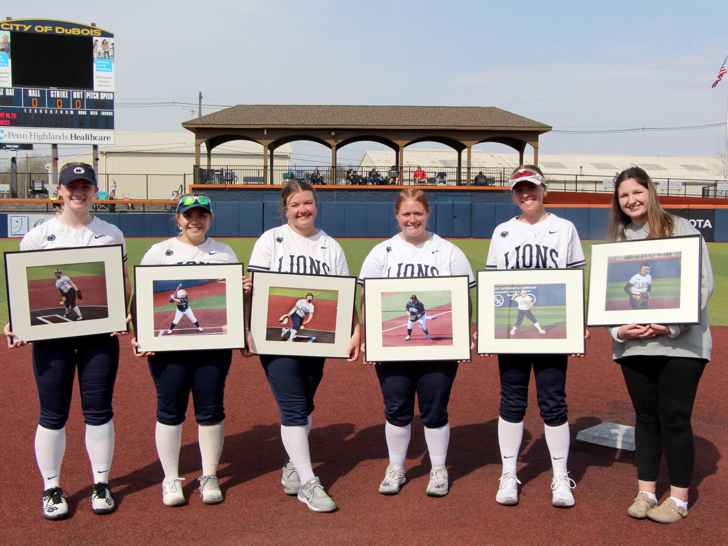 Members of the softball team at Penn State DuBois that were recognized during senior day ceremonies on April 18. These players are playing their final season at Penn State DuBois as they prepare to graduate or move on to another campus at the end of the semester.
