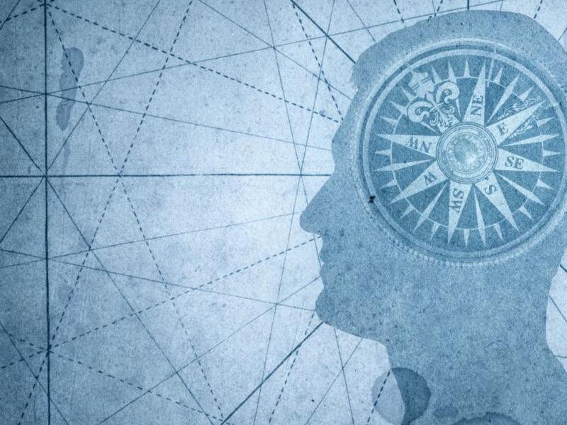 Human head and compass. 
