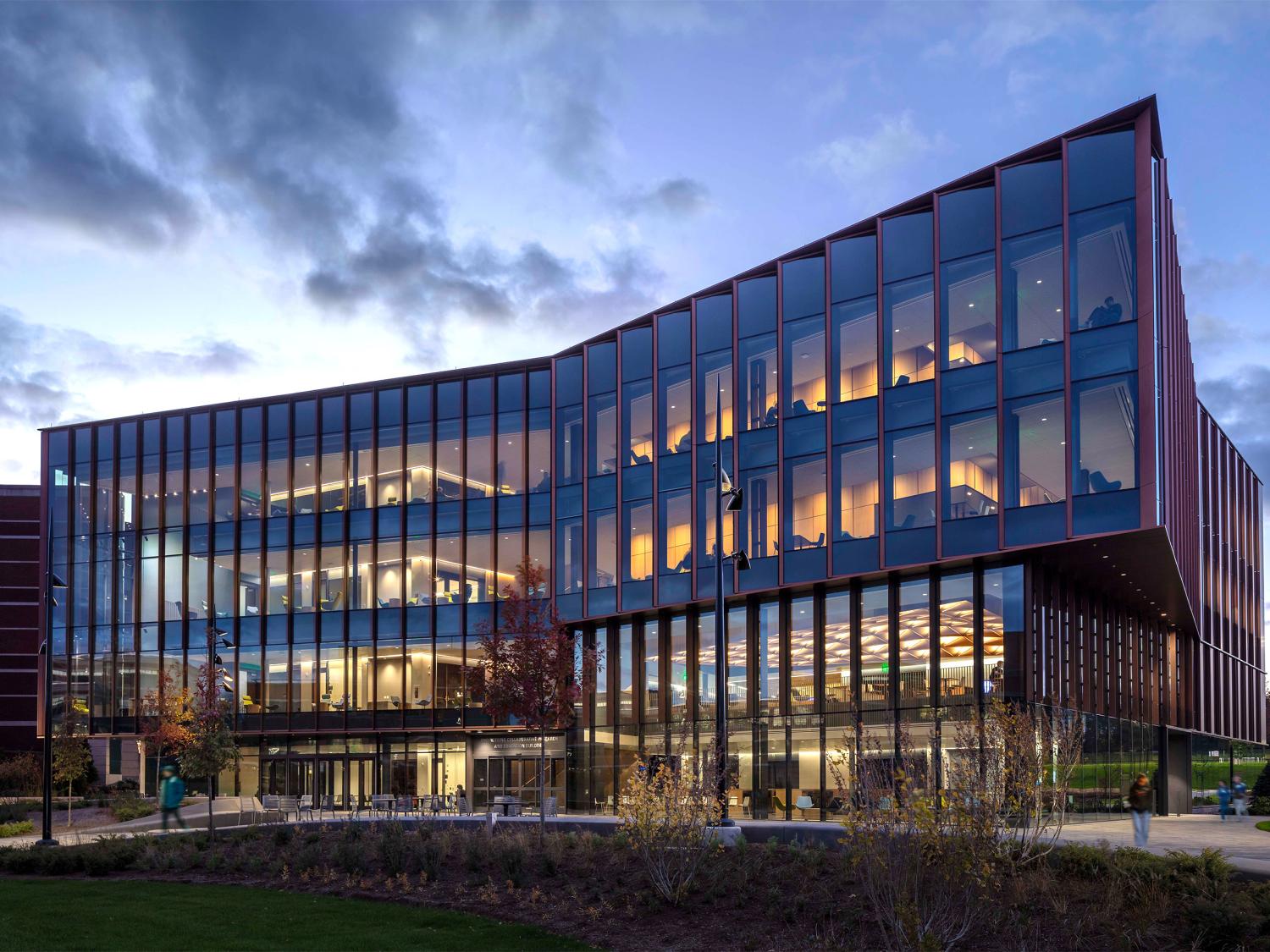 exterior shot at dusk of ECoRE building