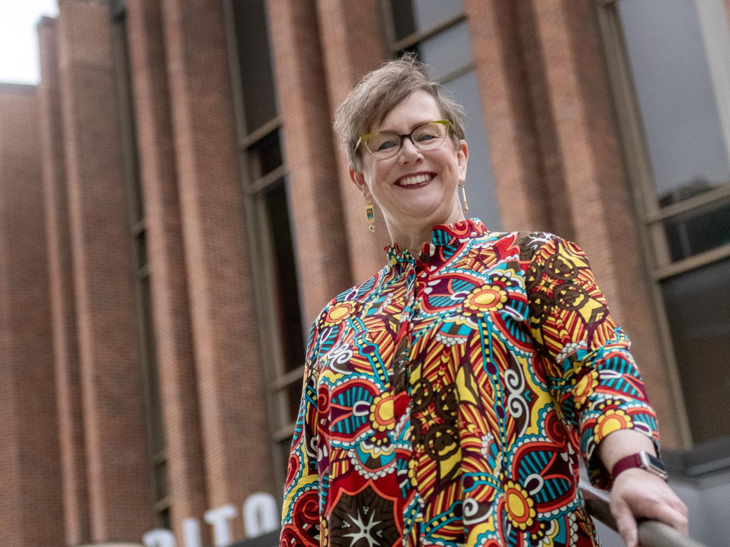 Portrait Amy Dupain Vashaw outside Eisenhower Auditorium