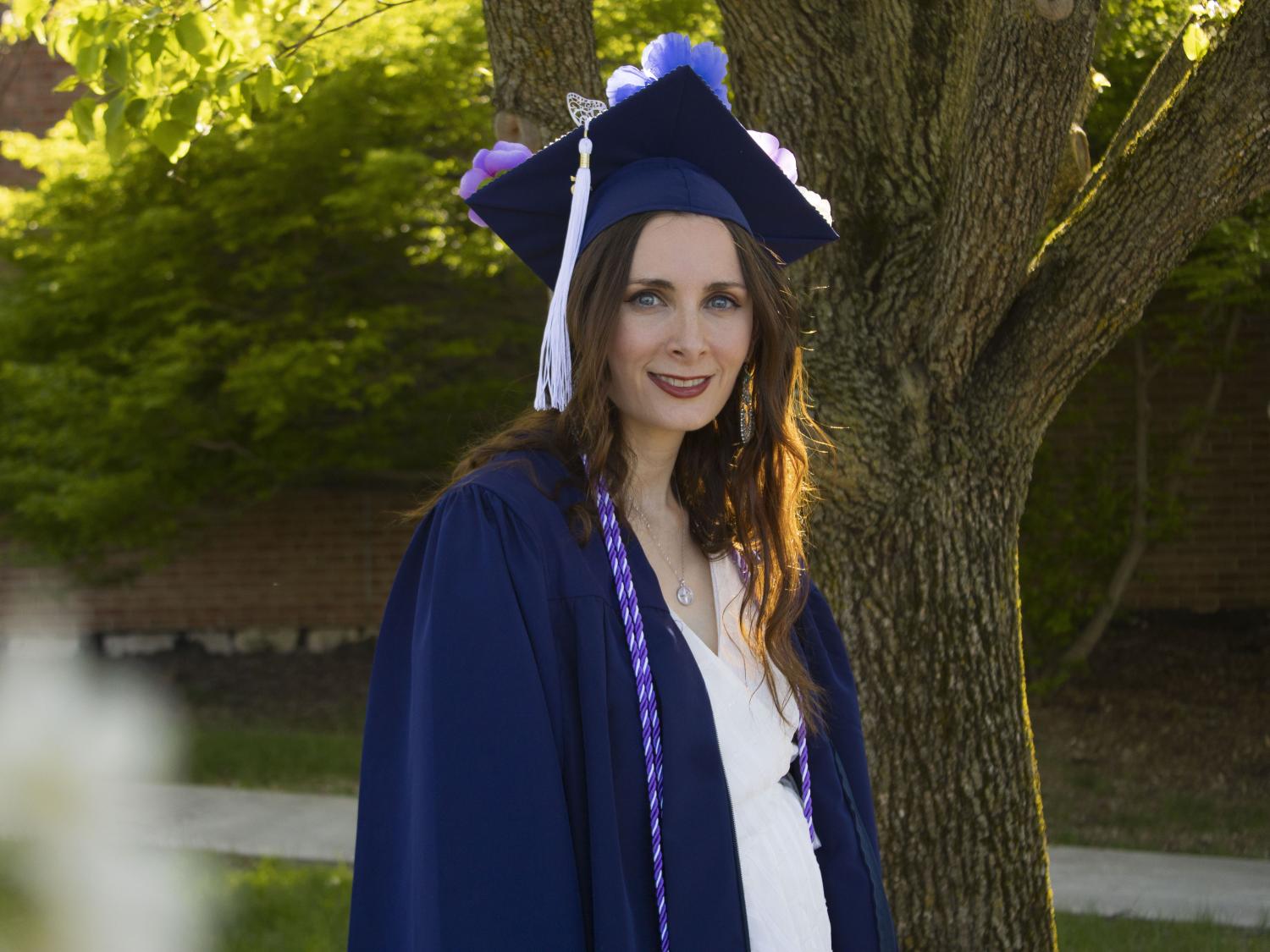 Student wearing commencement regalia