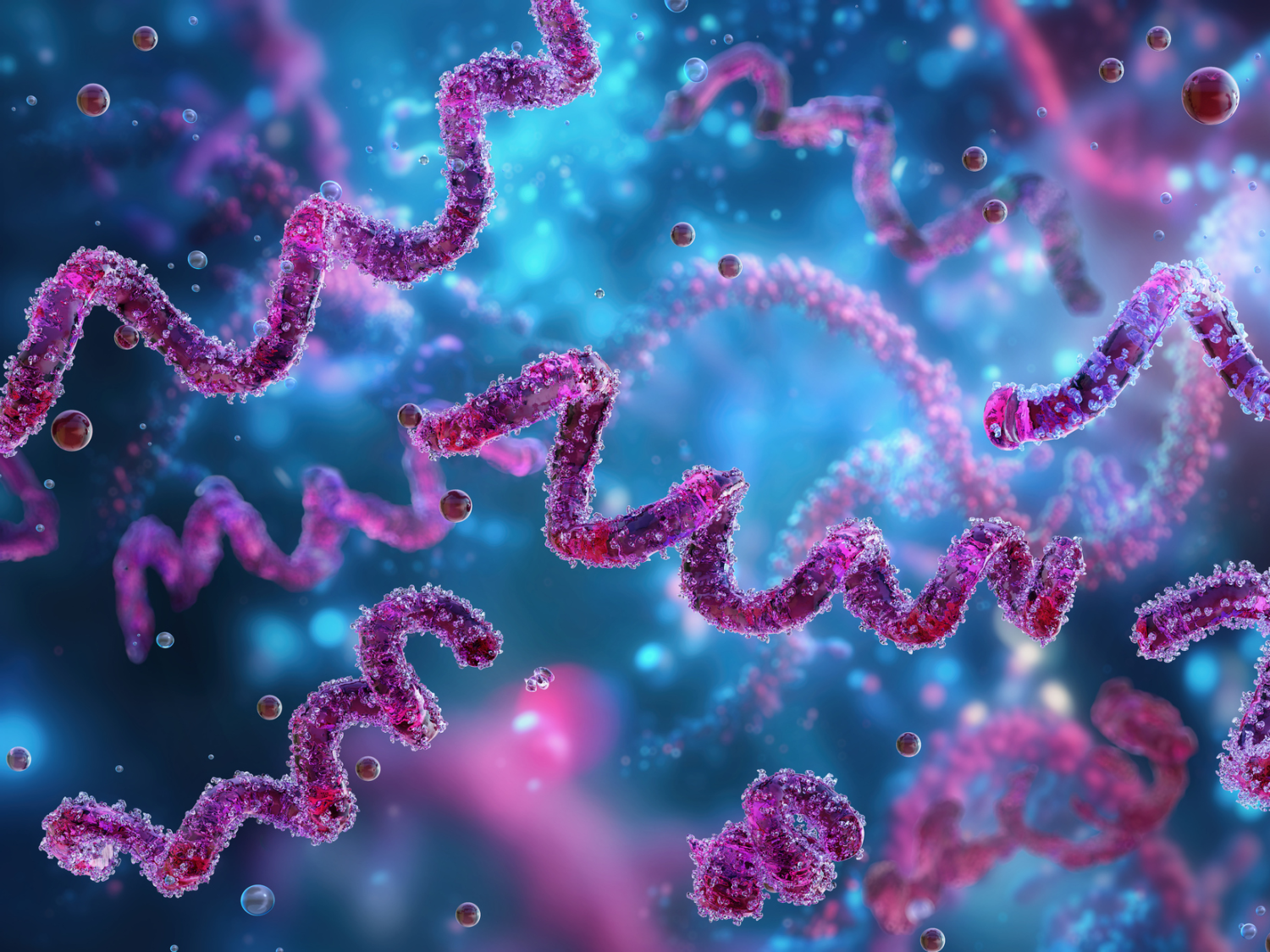 Illustration of purple corkscrew shapes on a blue background