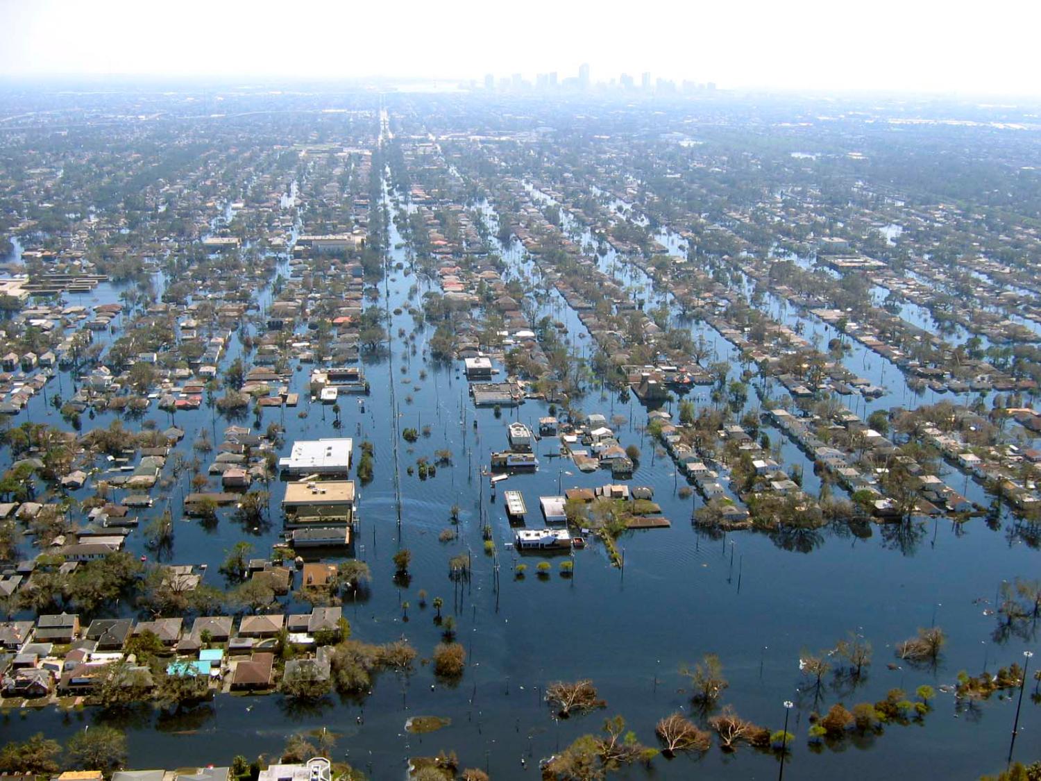 Aerial view of flooded New Orleans in the aftermath of Hurricane Katrina