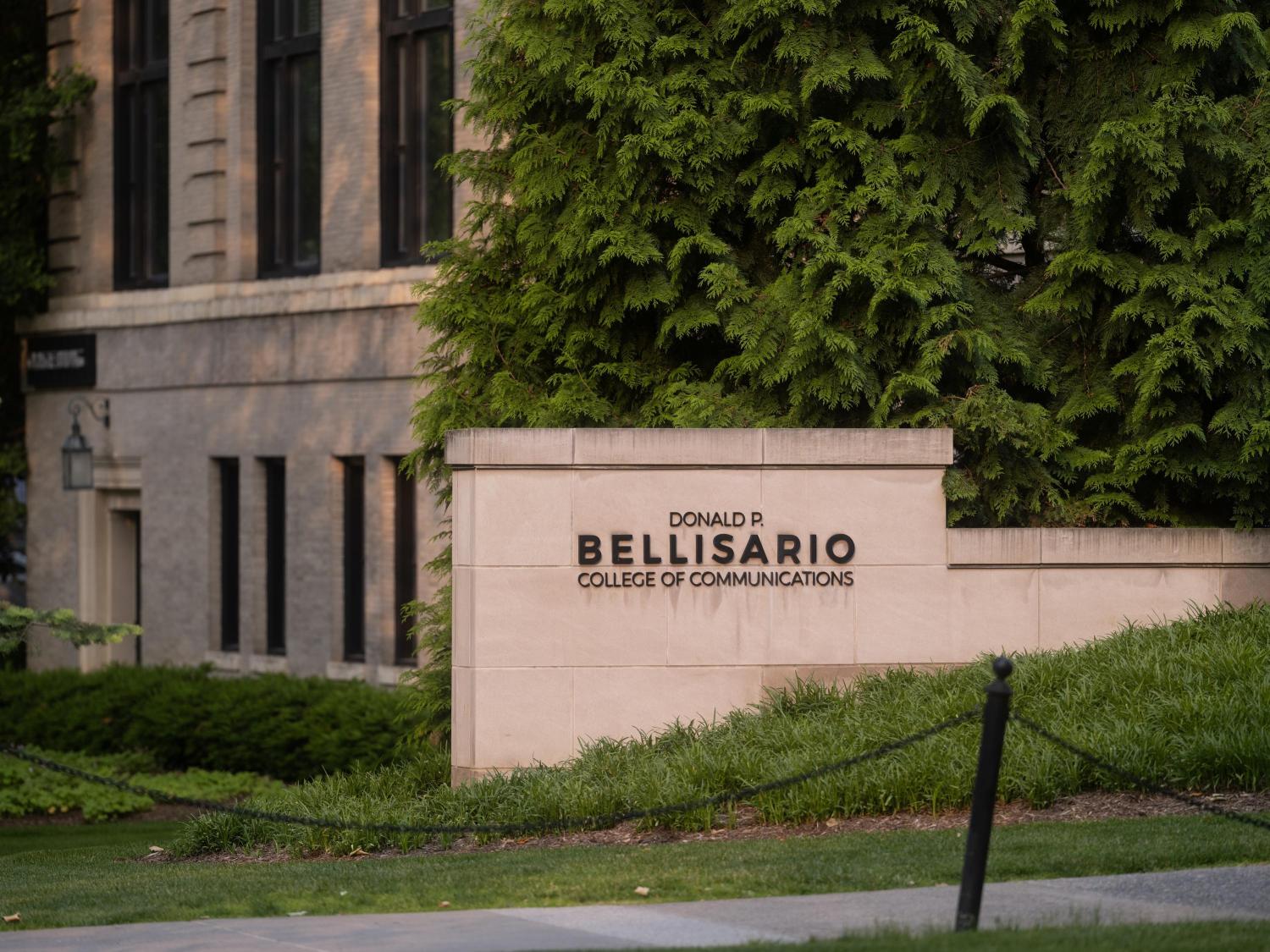 Brick sign saying Bellisario College of Communication