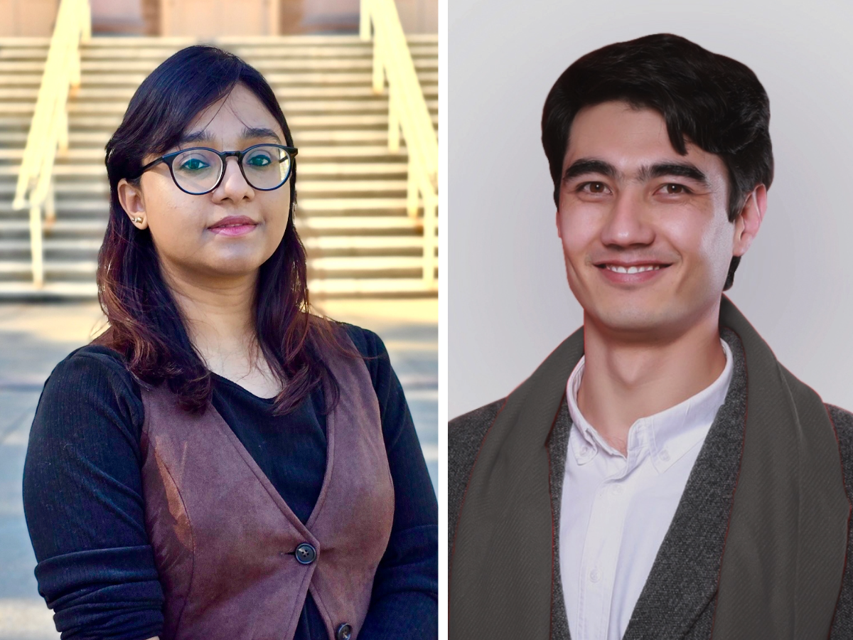 Side-by-side portraits of Suraiya Parvin and Naser Lessani