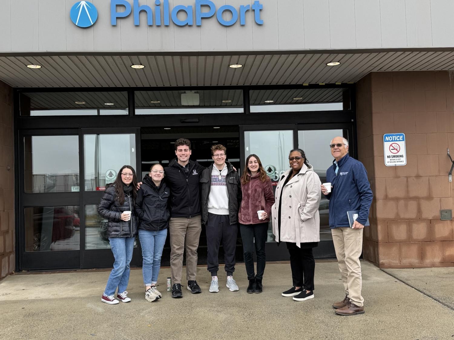 students in front of the port of philadelphia headquarters