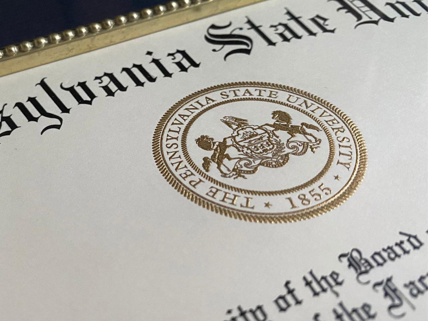 a diploma showing the PSU seal