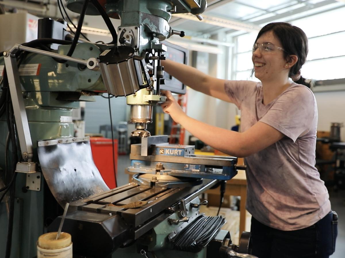 Female student working in engineering lab