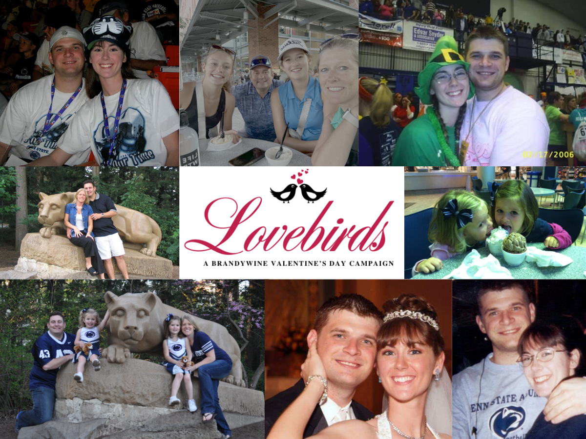 photos of ed and karen rich and christi and jason with the Lovebirds logo