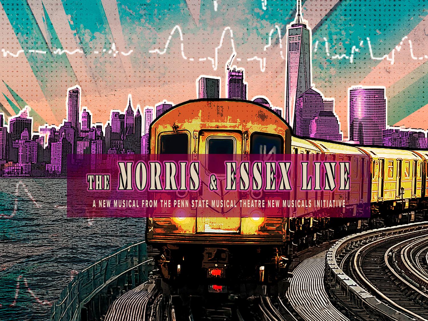 The Morris and Essex Line with a graphic of a train leaving a city in the background
