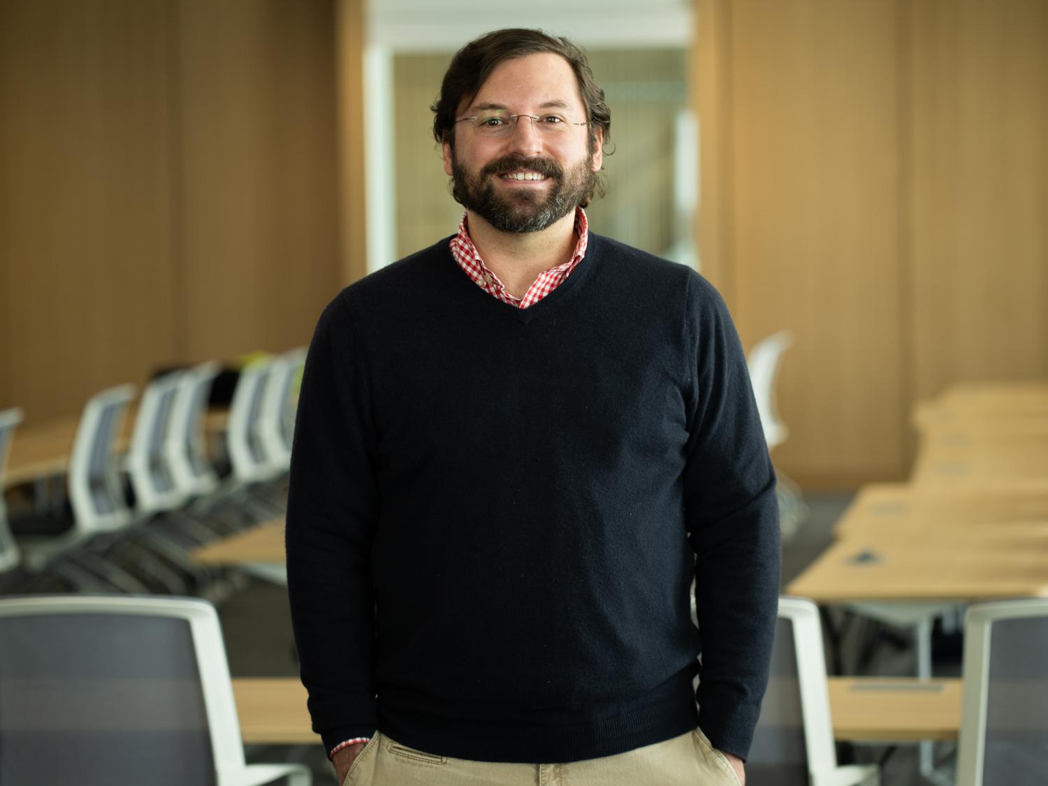 Christopher Kube, associate professor of engineering science and mechanics at Penn State, poses for a headshot.