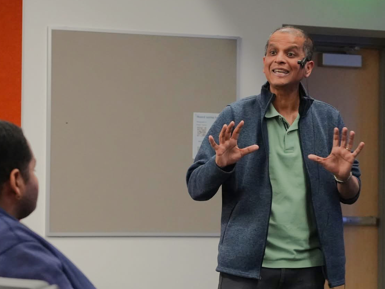 Physics professor Asif ud-Doula gestures during a recent presentation