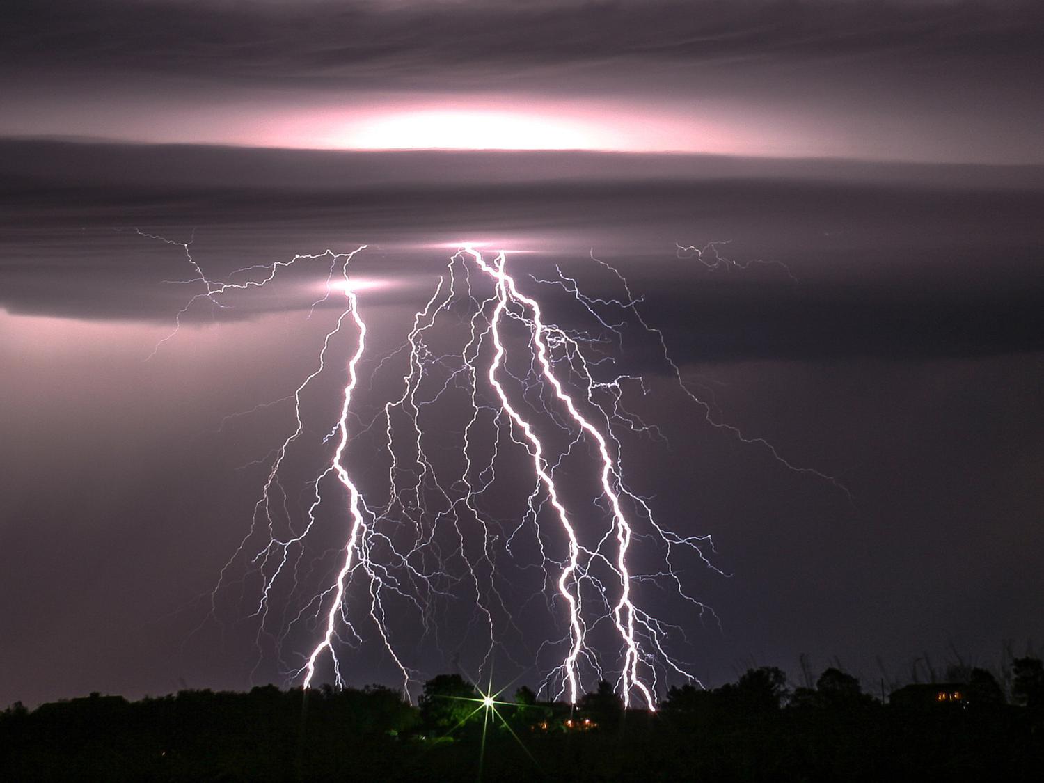 Lightning striking a valley
