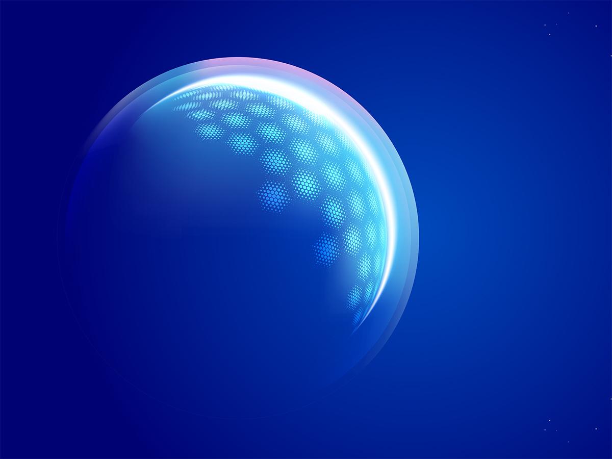 A glowing digital globe emerges against a deep blue background, suggesting global connectivity and innovation.