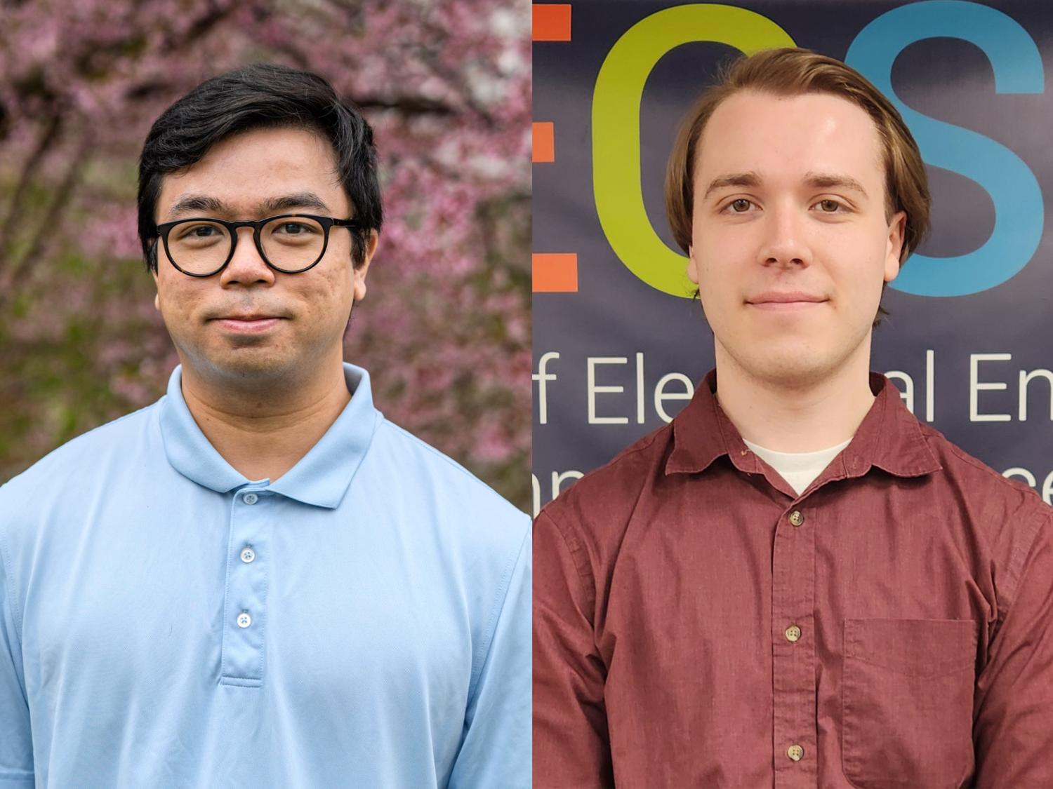 Two paired portraits, one of Andy Huynh (left) and one of Trevor Barrett (right).