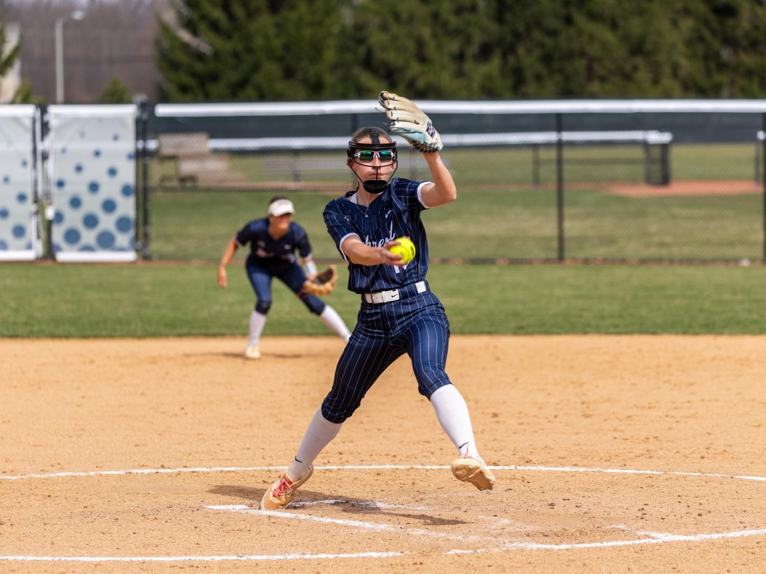 Penn State Behrend softball pitcher Abby Tingley throws the ball.