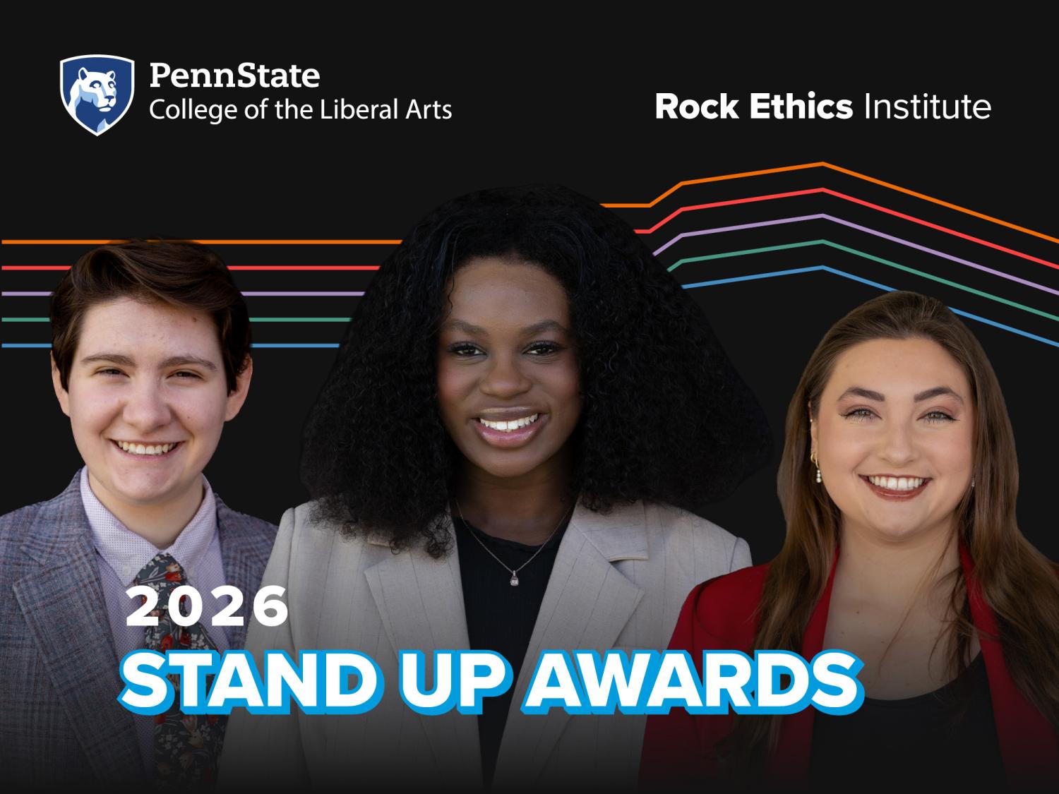 2026 Stand Up Award winners Maximilian Settembre, Christina Ellis and Kaelonnah Darlich
