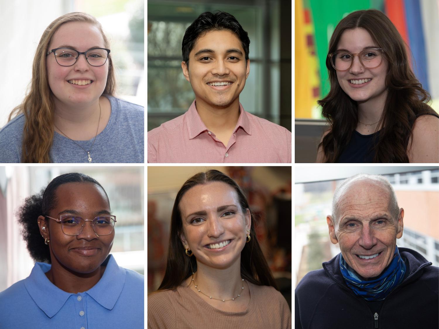 Collage of headshots of Jenna Frey, Abishek Mahat, Hannah Gorrell, Makayla Smith, Rebekah Daley, and Shelley Morrisette. 