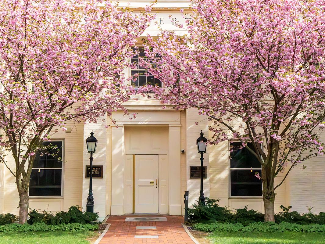 Atherton hall in the spring