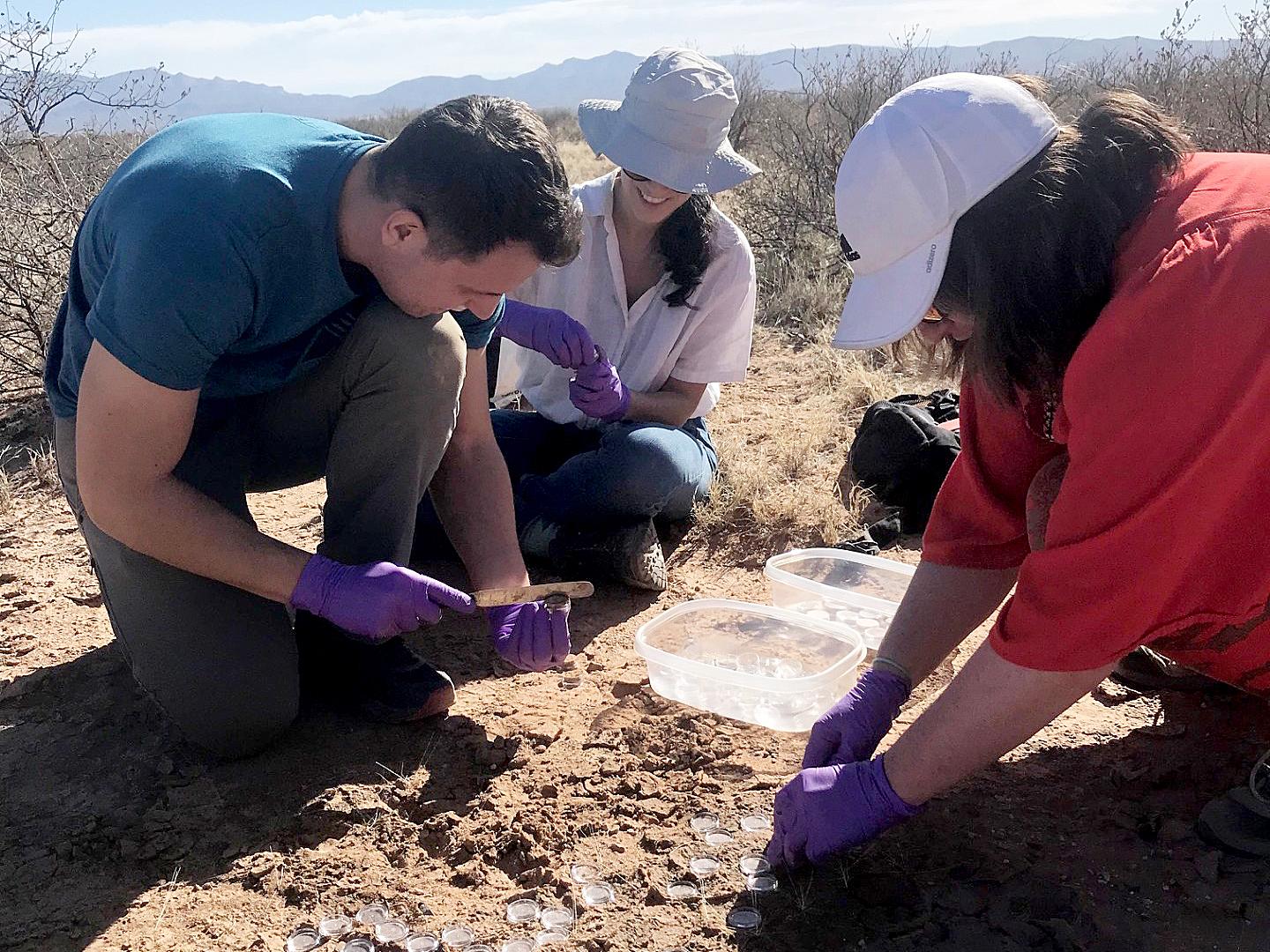 researchers taking soil samples