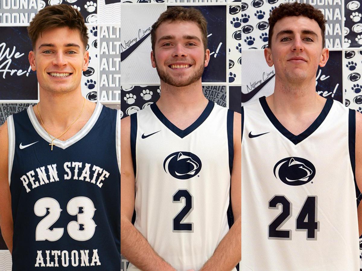 Headshots of basketball student-athletes Kaden Claar, Mason Kargo, and Aidan McCormick