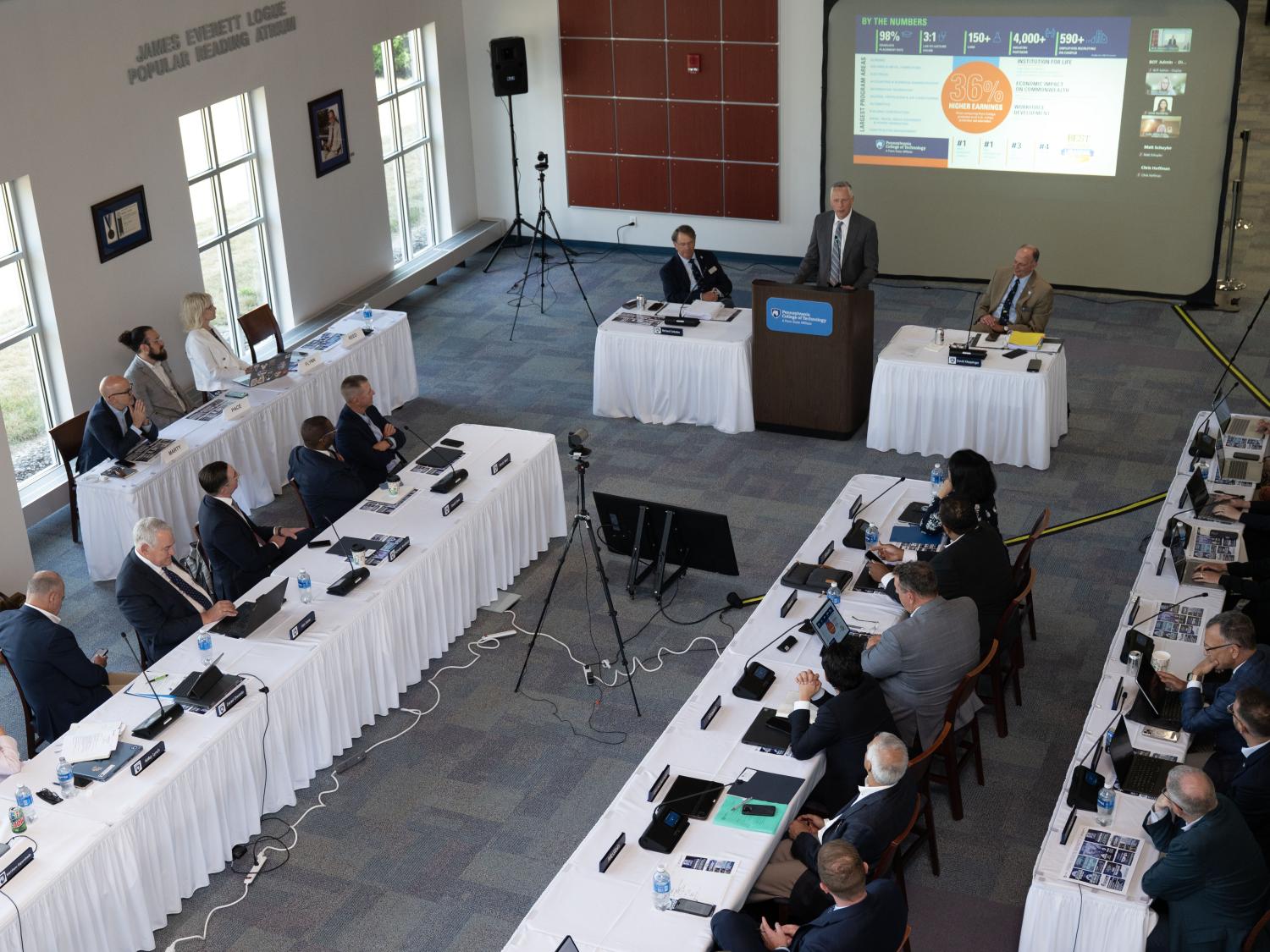 Aerial view of trustees meeting