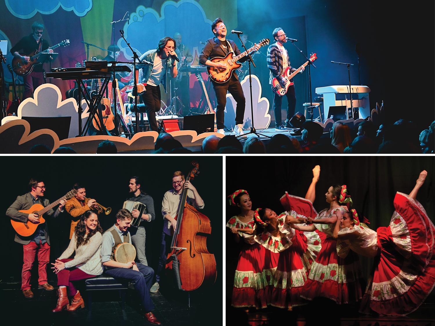 Collage images of Yesterday & Today, the Interactive Beatles Experience; Alla Boara; Ballet Nepantla