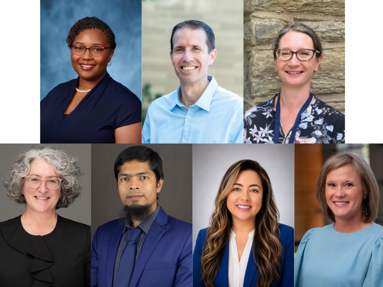 The 2026 New Faculty Recognition Award recipients include, from top left, Madison Allen Kuyenga, Eyal Ben-Yehuda, Melissa Correll; from bottom left, Pamela Dixon, Azharul Islam, Gina Mejia-Madrid, Laura Rice.