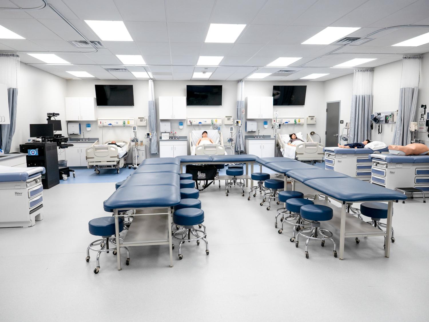 A wide shot of a clean new lab space