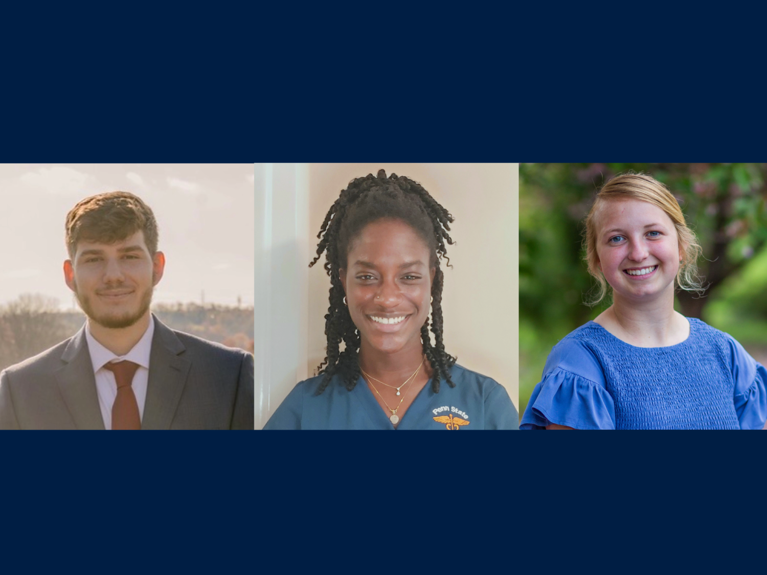 Headshots of Alexander Brooks, Jaina Nortey, and Kristen Priest against a dark blue background.