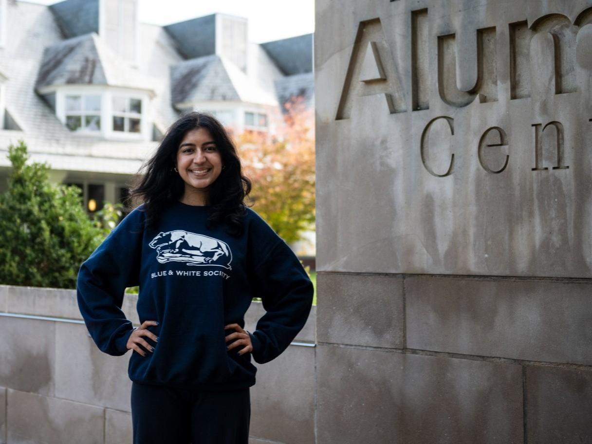 A student poses for the camera