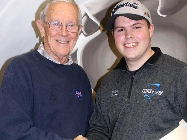 Meyersdale native and former Penn State Fayette, The Eberly Campus Engineering student Philip Burt, right, is pictured with Apollo 16 astronaut Charlie Duke, who walked on the moon in 1972.
