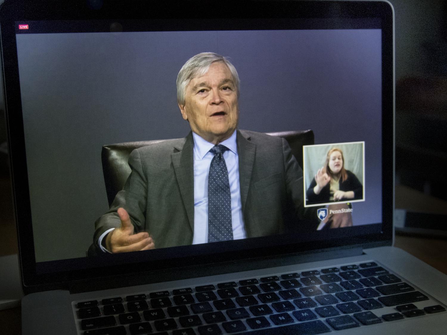 Barron speaks virtually to Penn State audience.