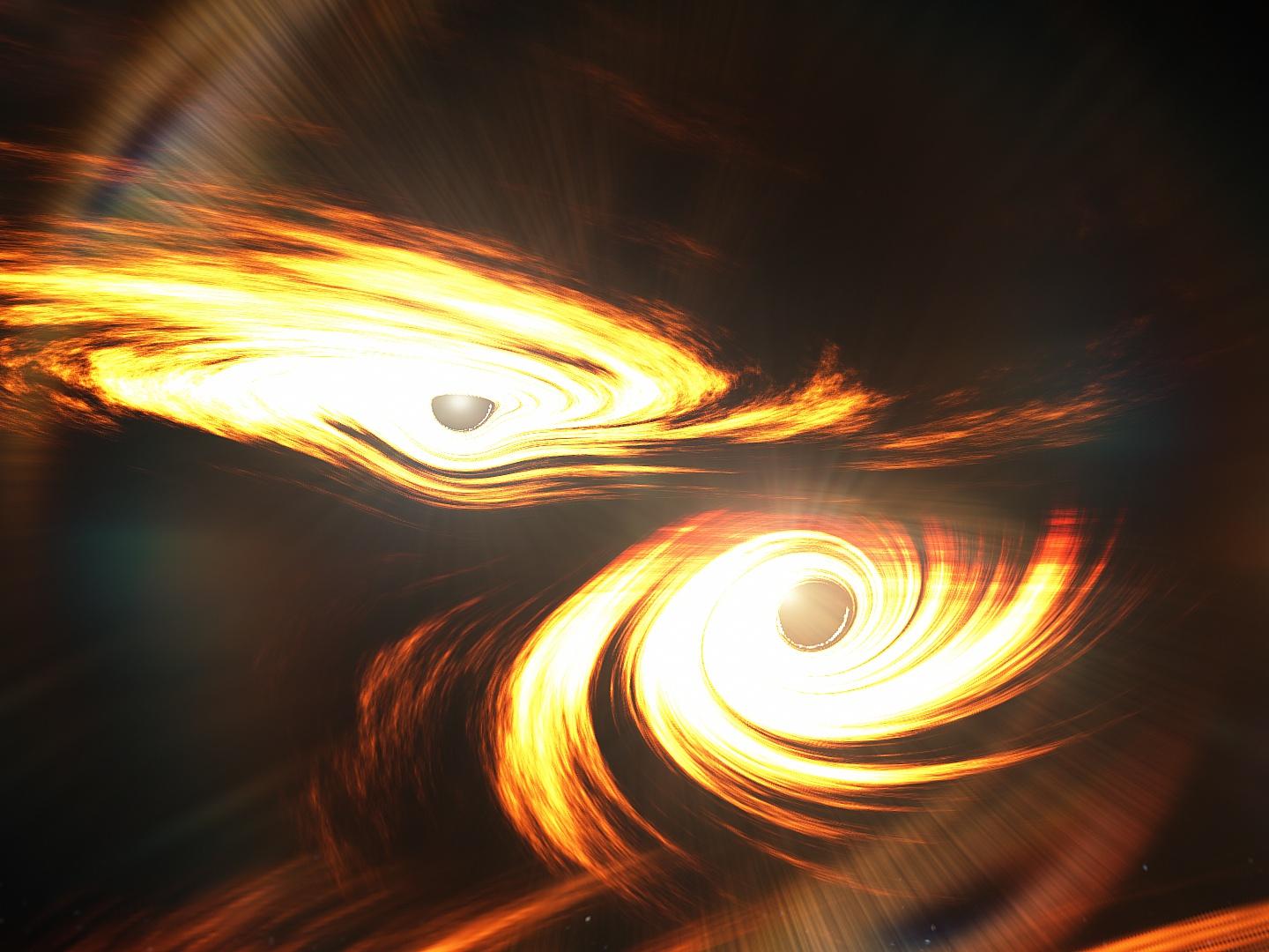 Artist’s impression of binary black holes about to collide
