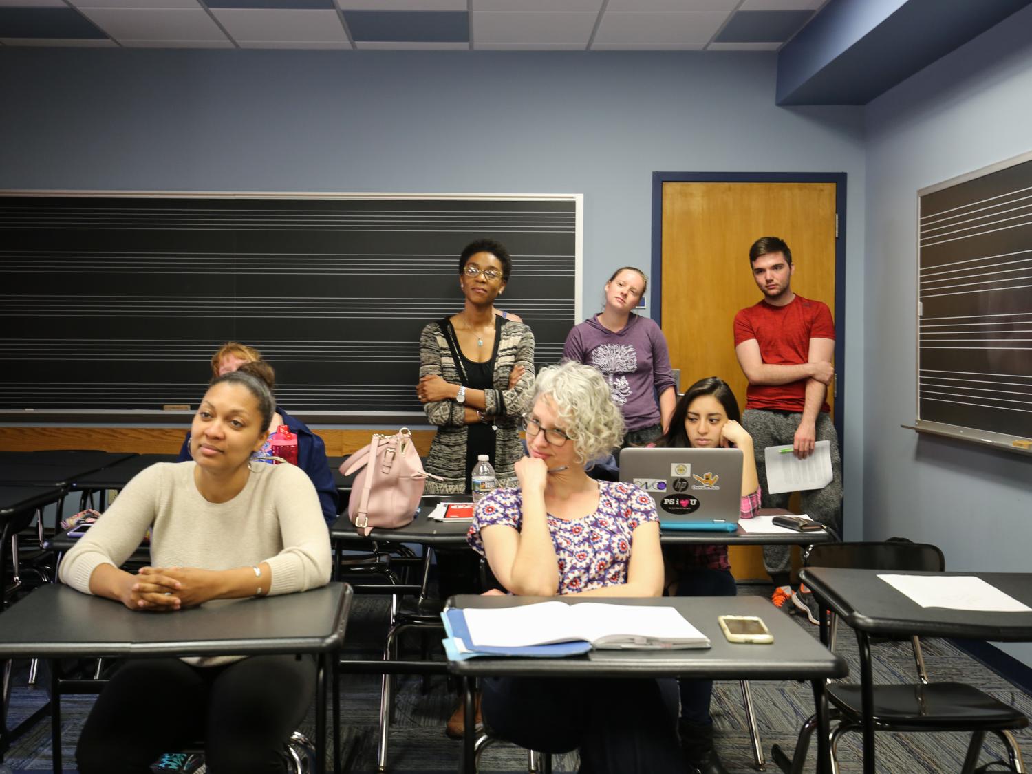 Co-instructors, Lauren Kooistra, Wilna Taylorand Kikora Franklin, watch student rehearsals