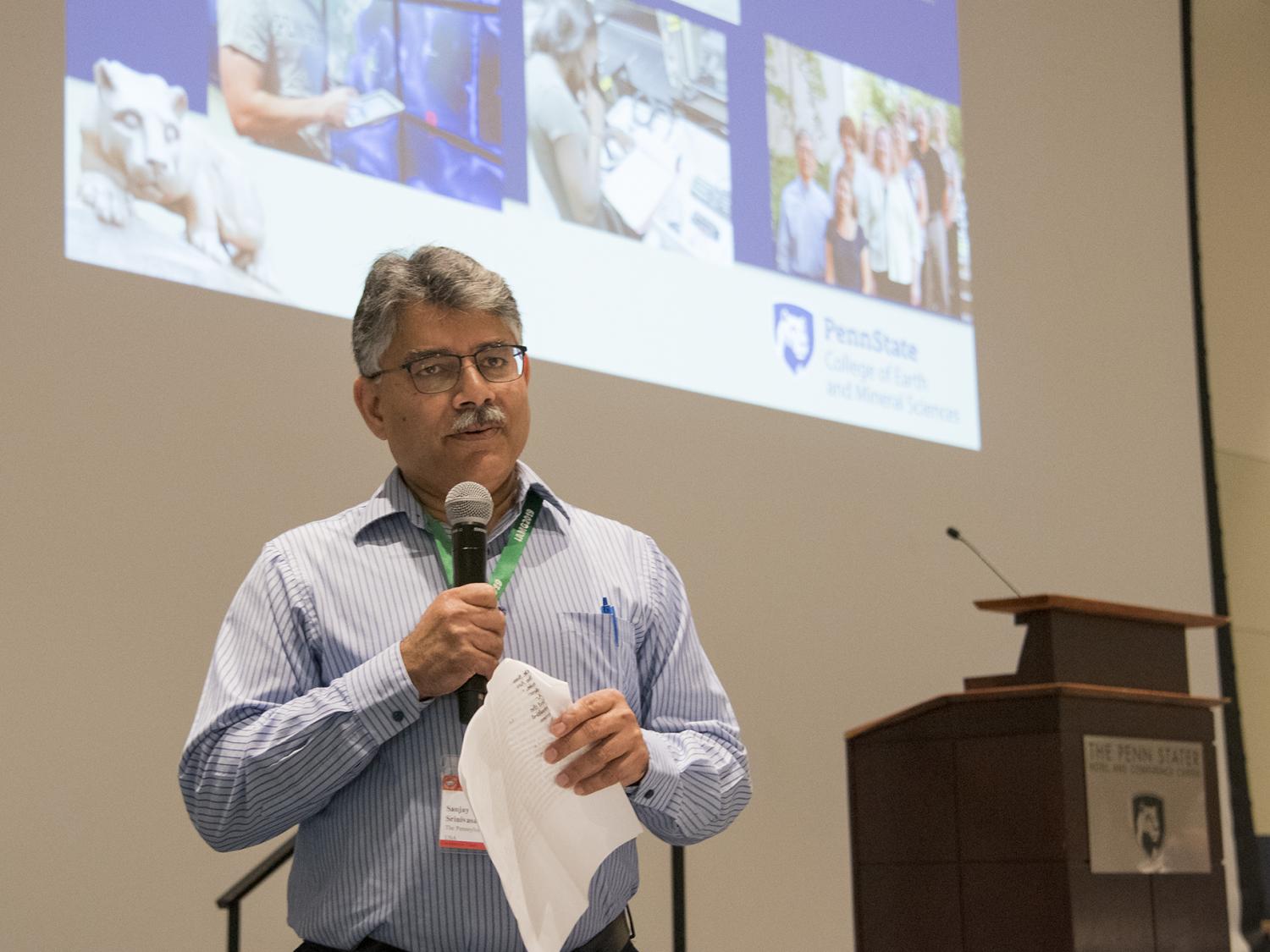 Sanjay Srinivasan addressing attendees of the 20th Annual Conference of the International Association for Mathematical Geosciences