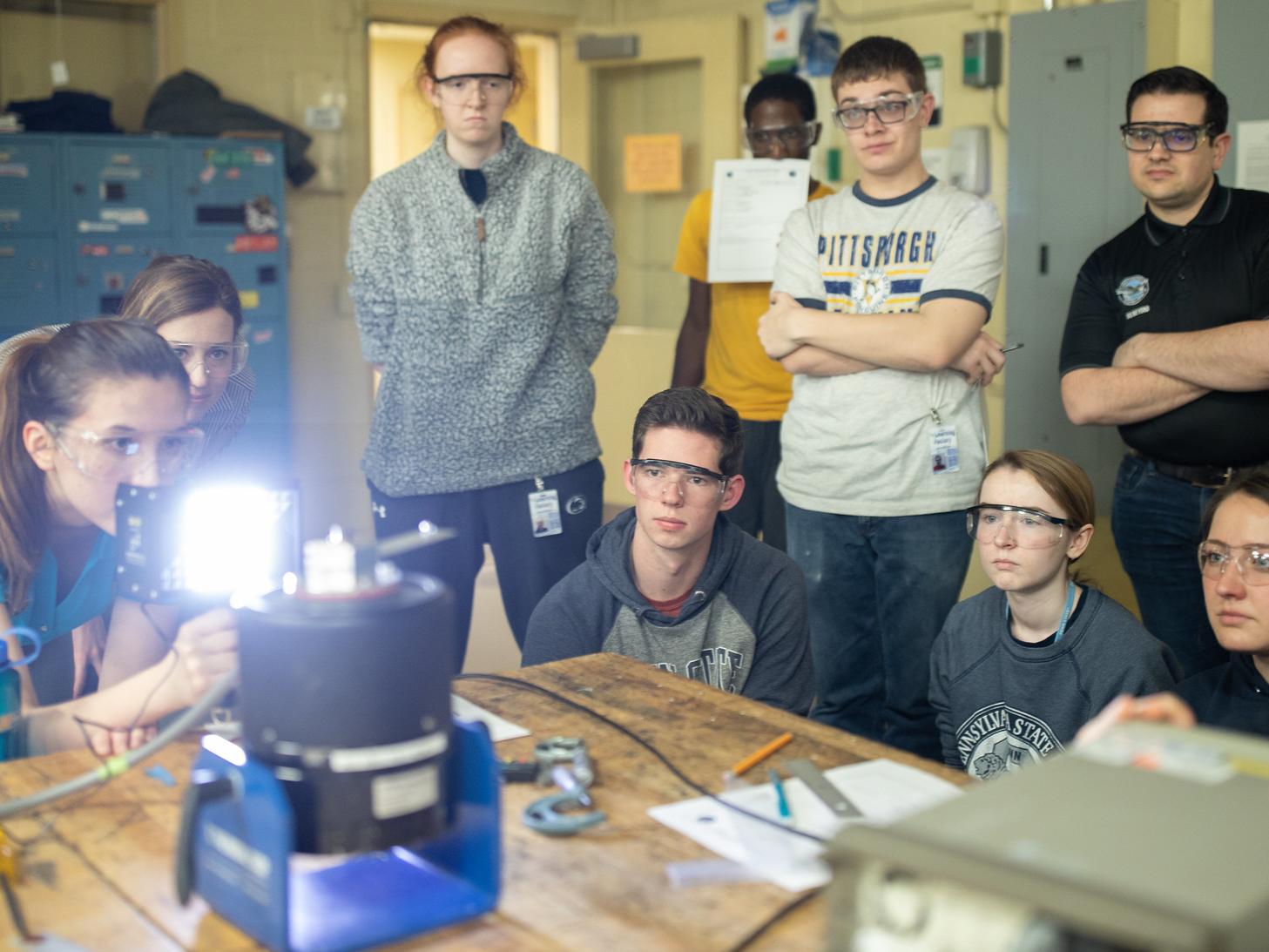 A group of engineering students attend a recent BUILD night in the Bernard M. Gordon Learning Factory.